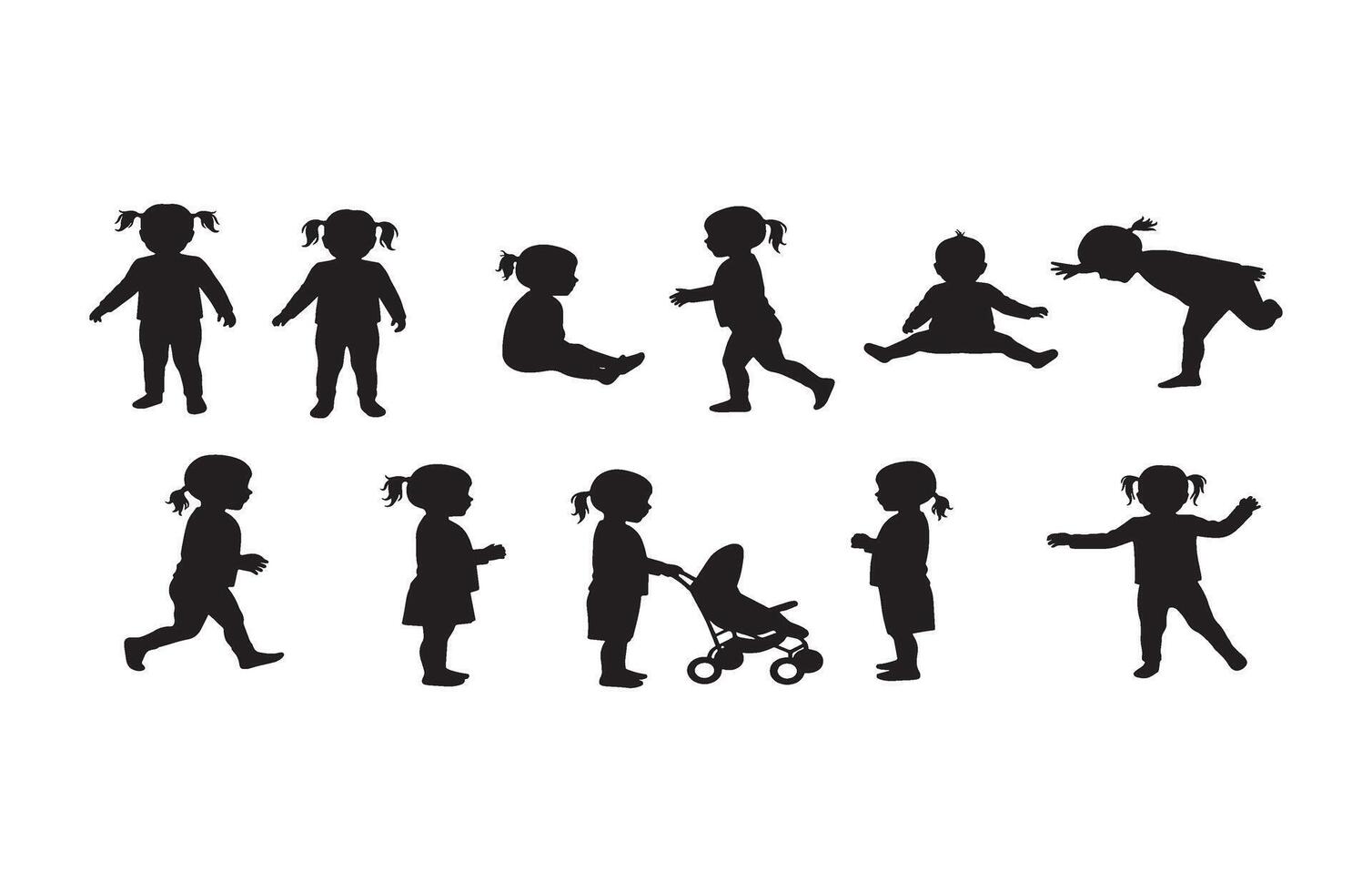 Happy Kids Black Silhouette Standing vector