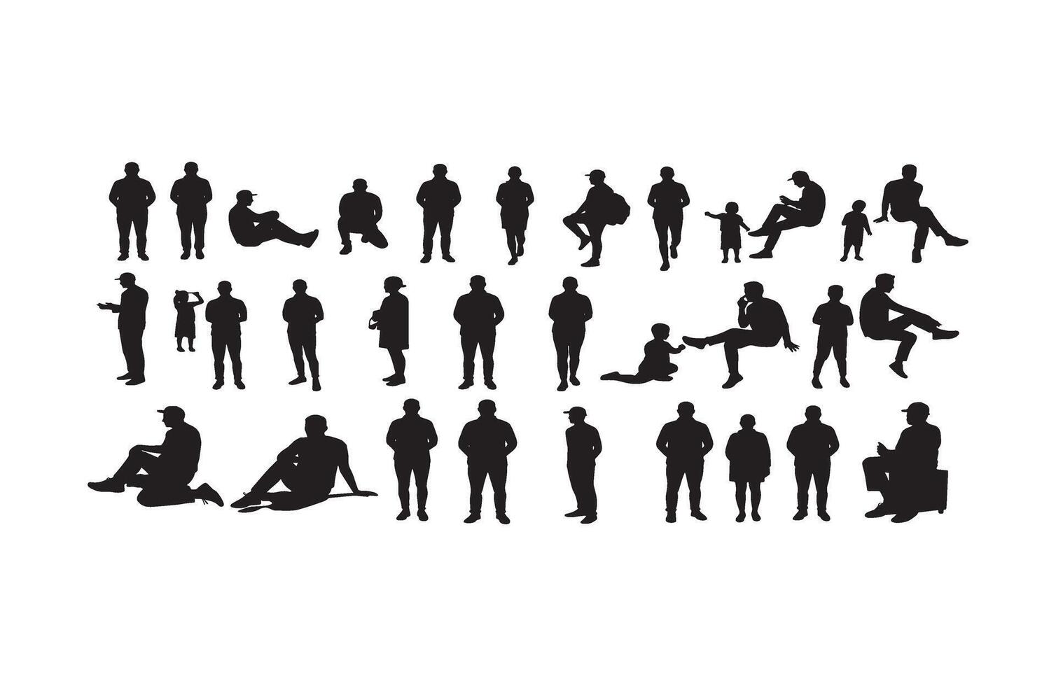 Silhouettes People Walking Group Set Outline vector