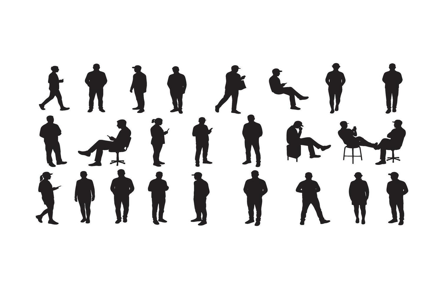 Silhouettes People Walking Group Set Design vector