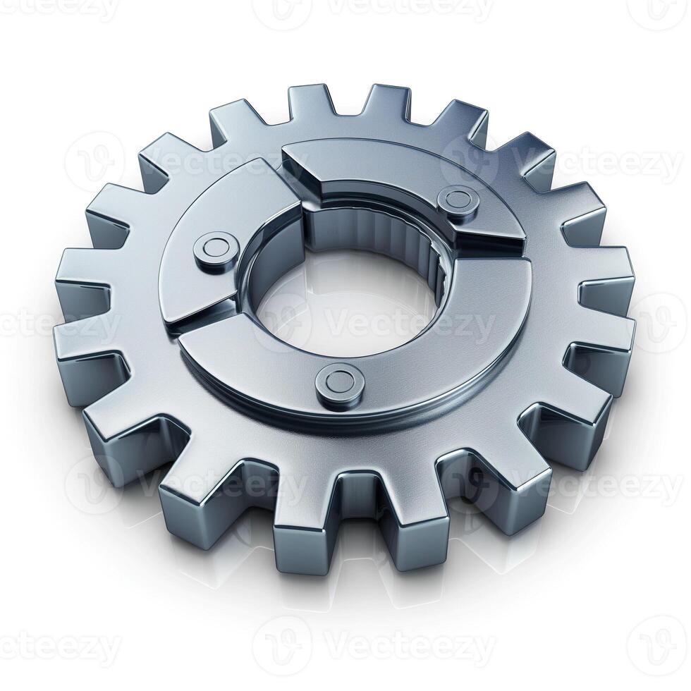A shiny metallic gear with intricate detailing, symbolizing industry and technology. photo