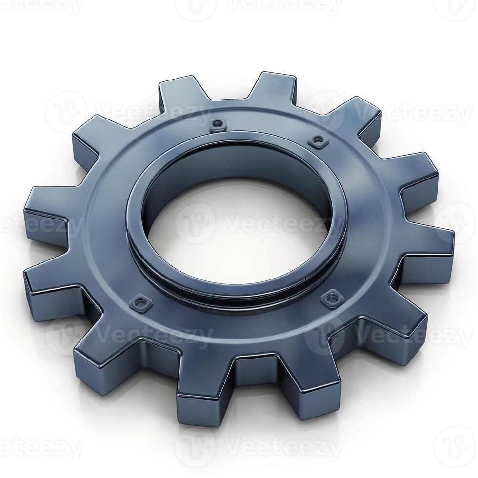 Close-up of a metallic gear, highlighting its intricate design and polished surface. photo
