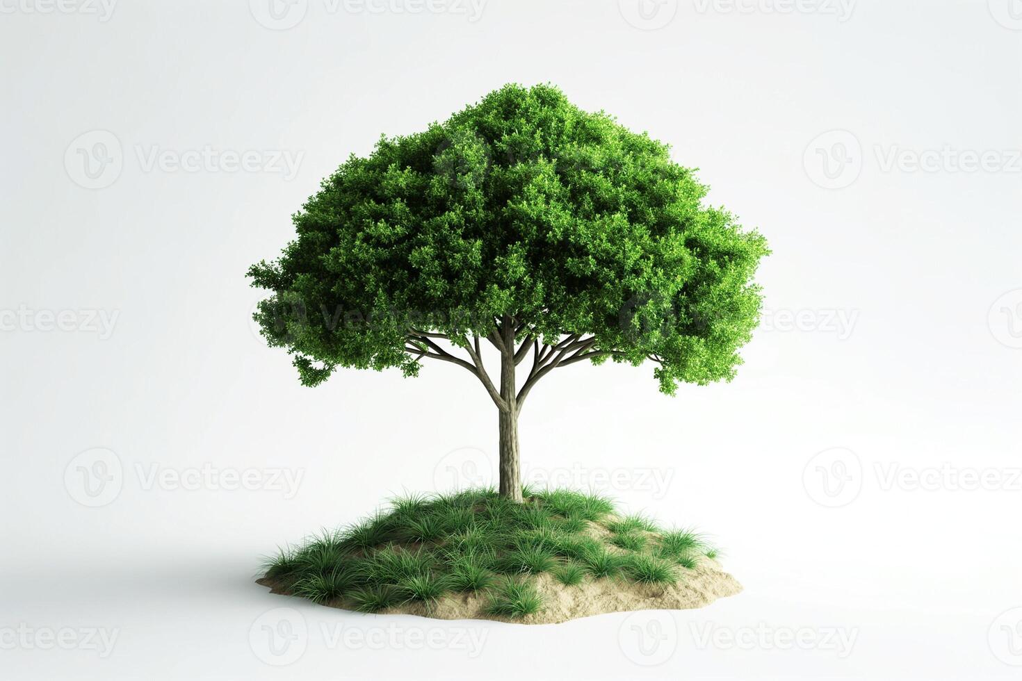 A lush green tree stands proudly on a small patch of grass, symbolizing nature's beauty and tranquility. photo