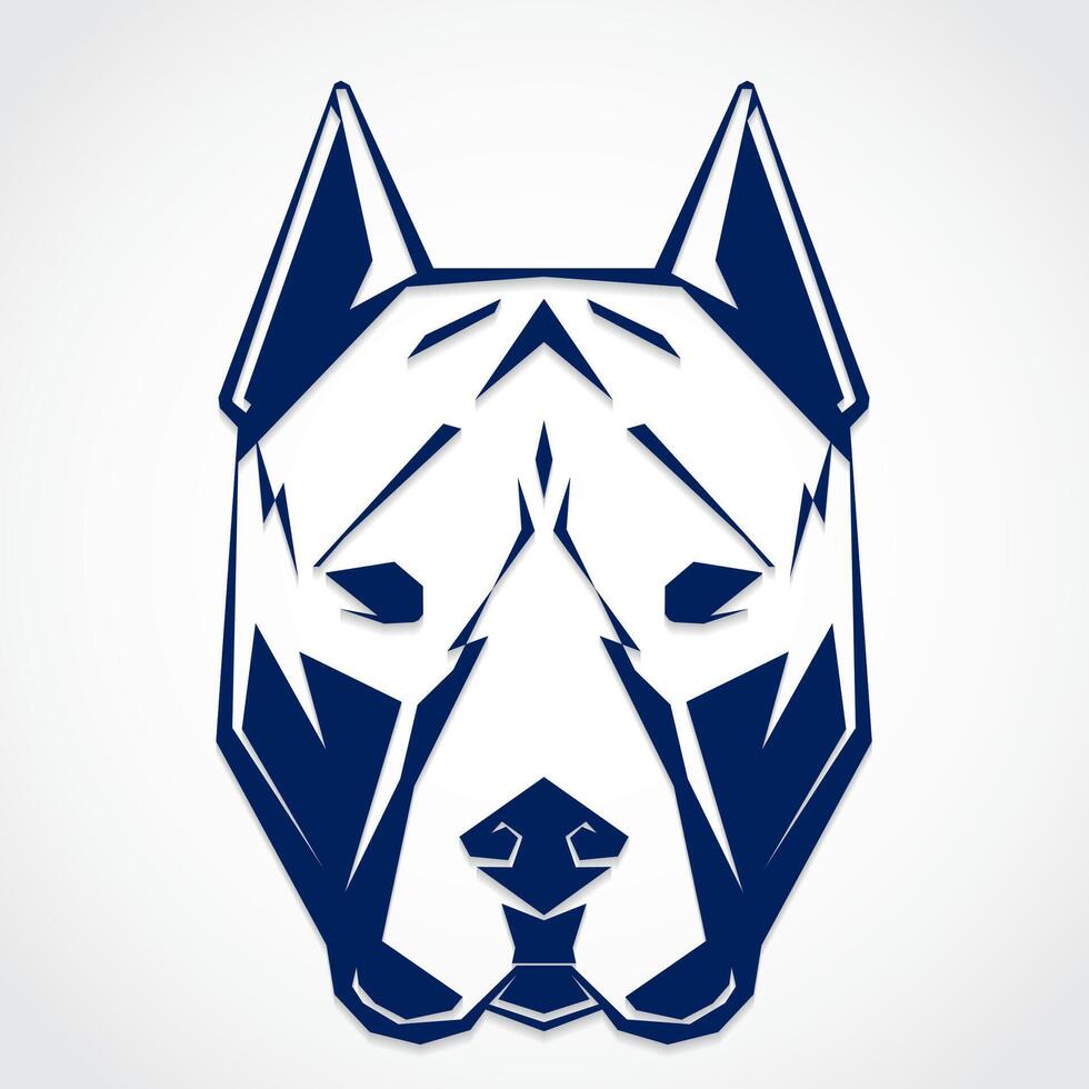 pitbull dog head blue color geometric logo design vector