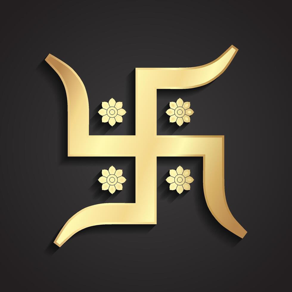 3d gold hindu swastika religious symbol vector