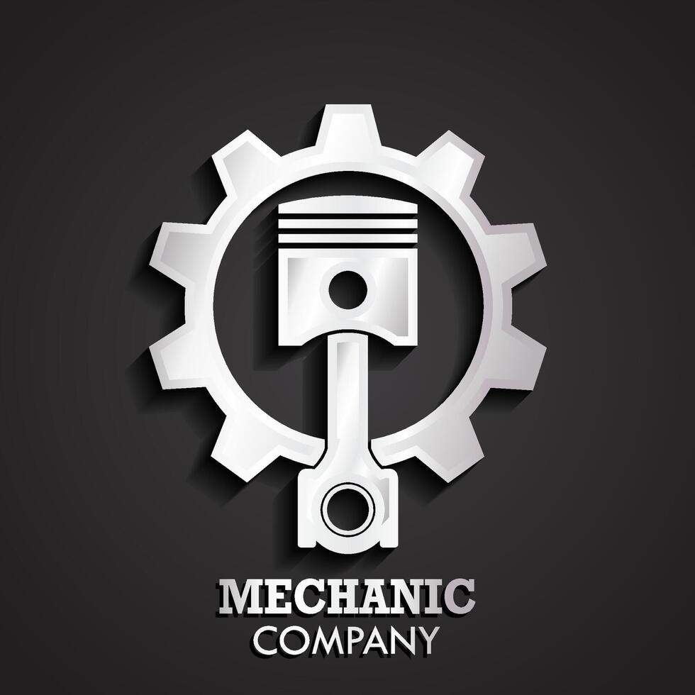 3d piston gear silver logo vector