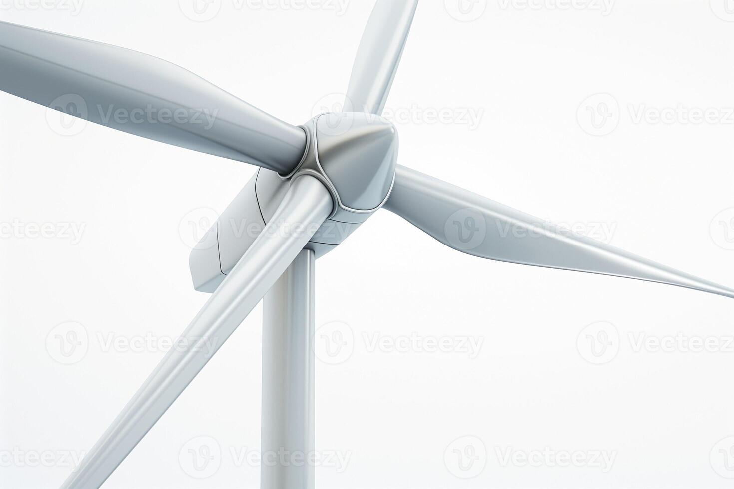 A close-up view of a modern wind turbine showcasing its sleek, aerodynamic blades against a minimalist backdrop. photo
