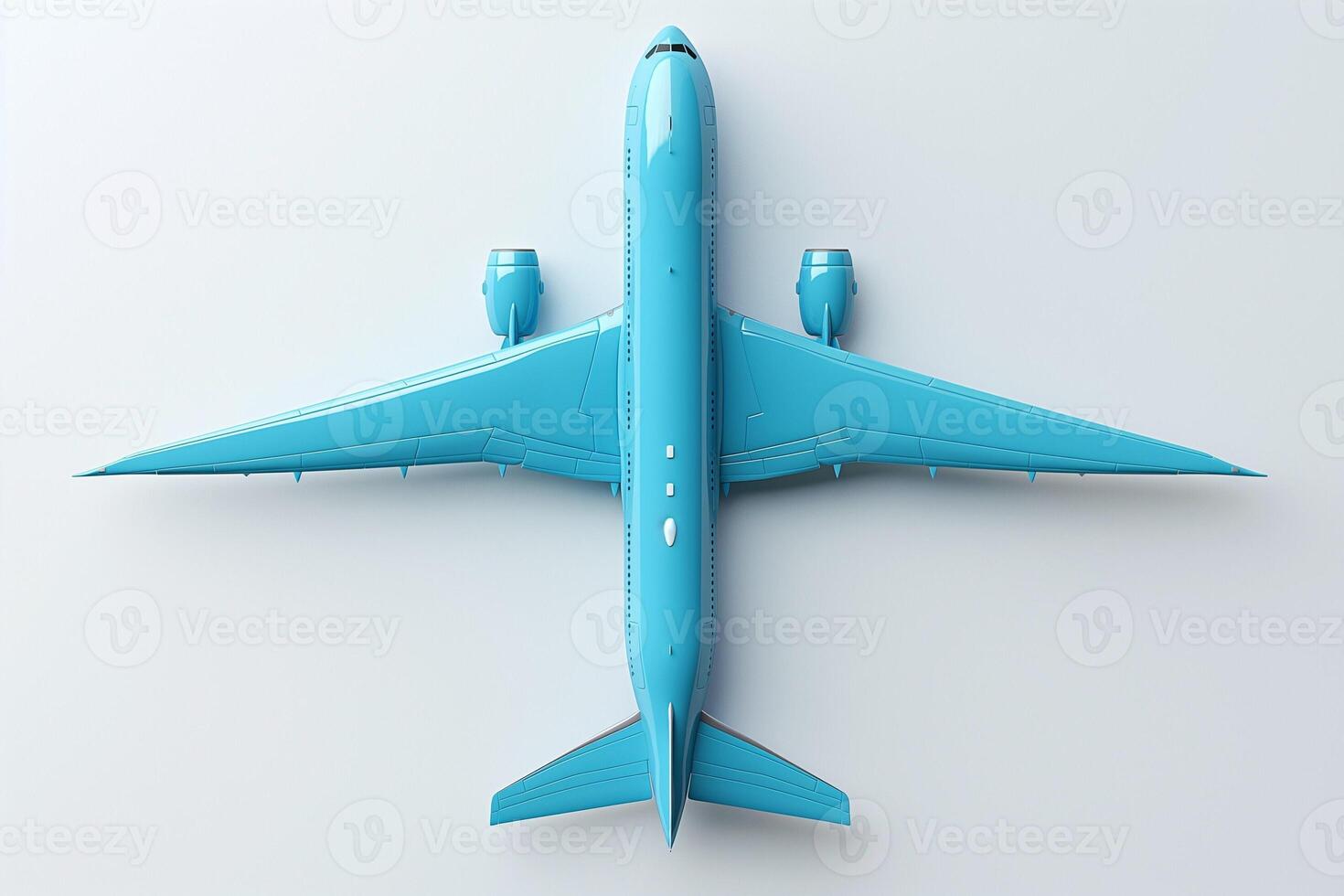 Aerial view of a sleek, turquoise commercial airplane, featuring a modern design and spacious wingspan. photo