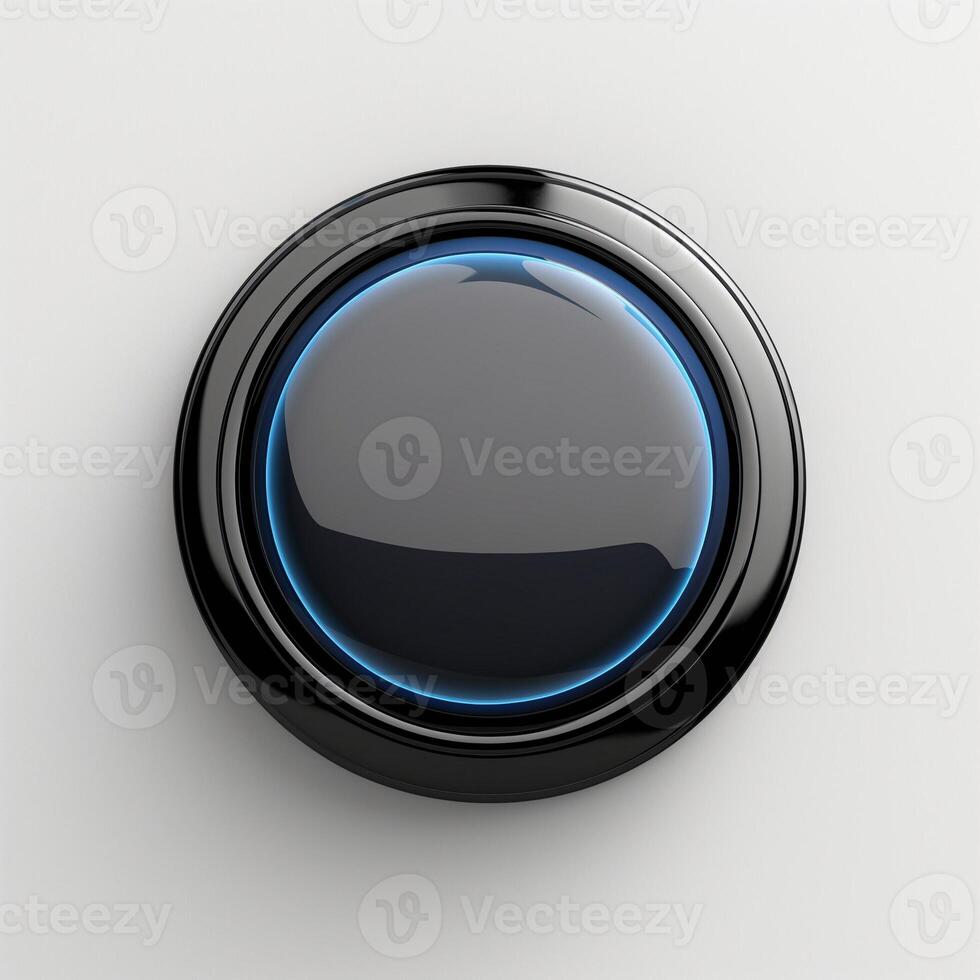 A sleek, modern black button with a vibrant blue glowing outline, perfect for technology or interface themes. photo