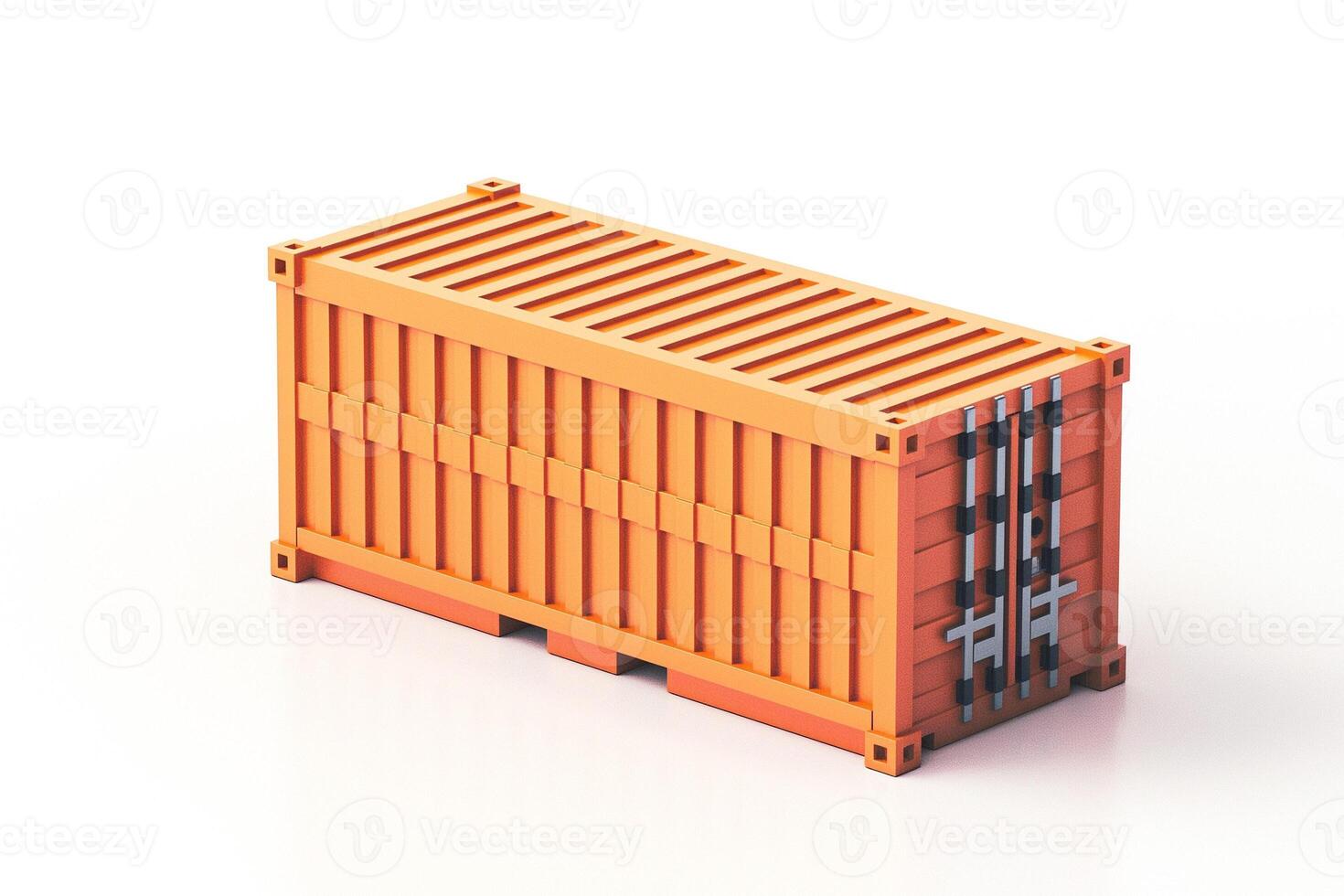 An isolated orange shipping container with detailed texture and metal latches, symbolizing industrial logistics. photo