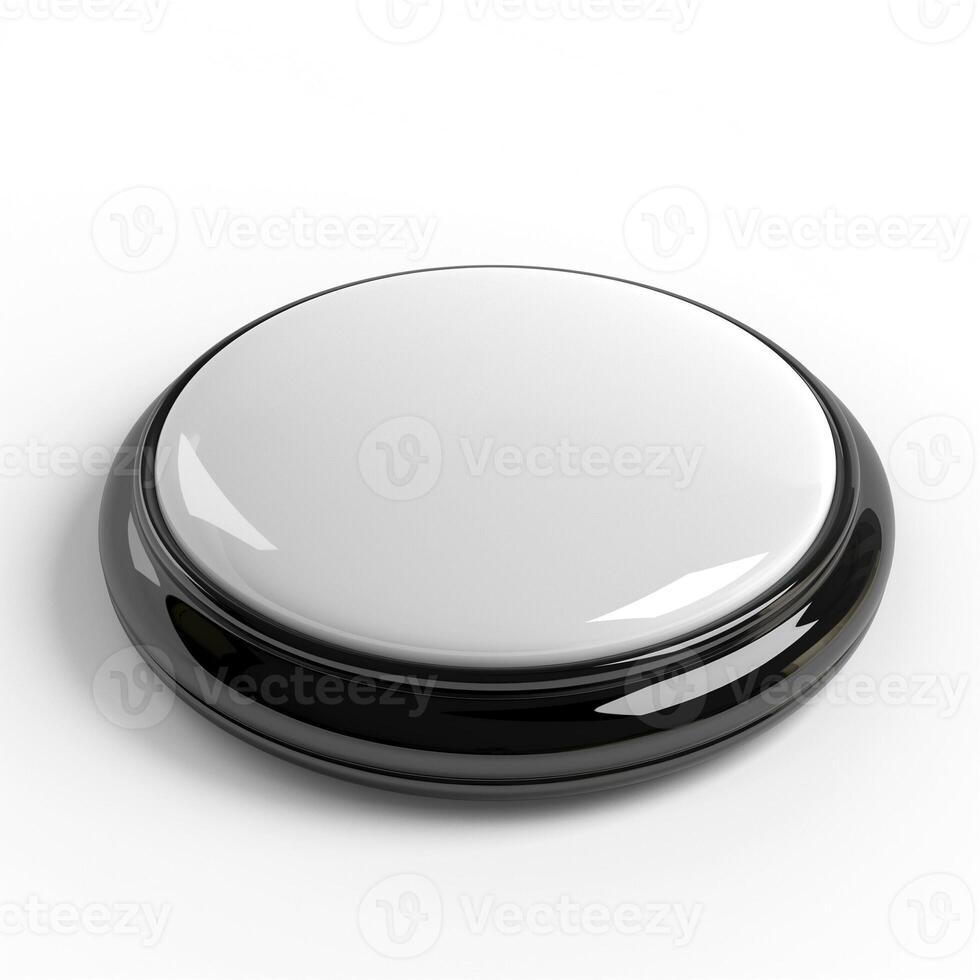 A glossy black and white button on a clean white background, symbolizing a modern design element. photo