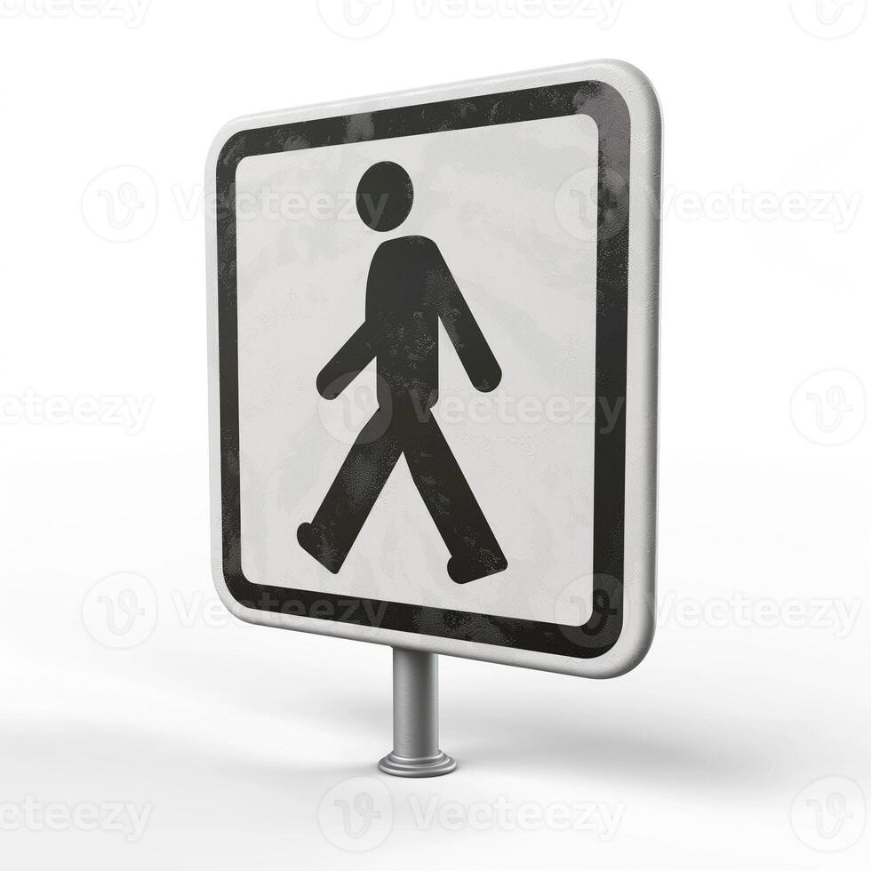 A walking symbol on a weathered pedestrian sign, suggesting a pedestrian-friendly area. photo