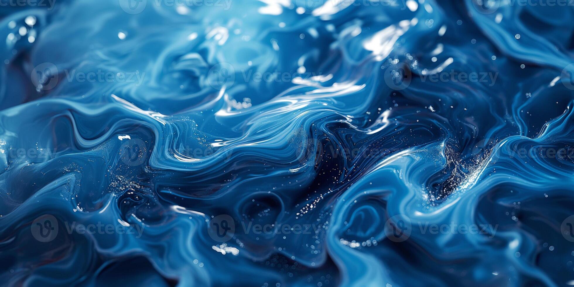 Flowing blue waves of glossy liquid shimmer in intricate patterns. photo