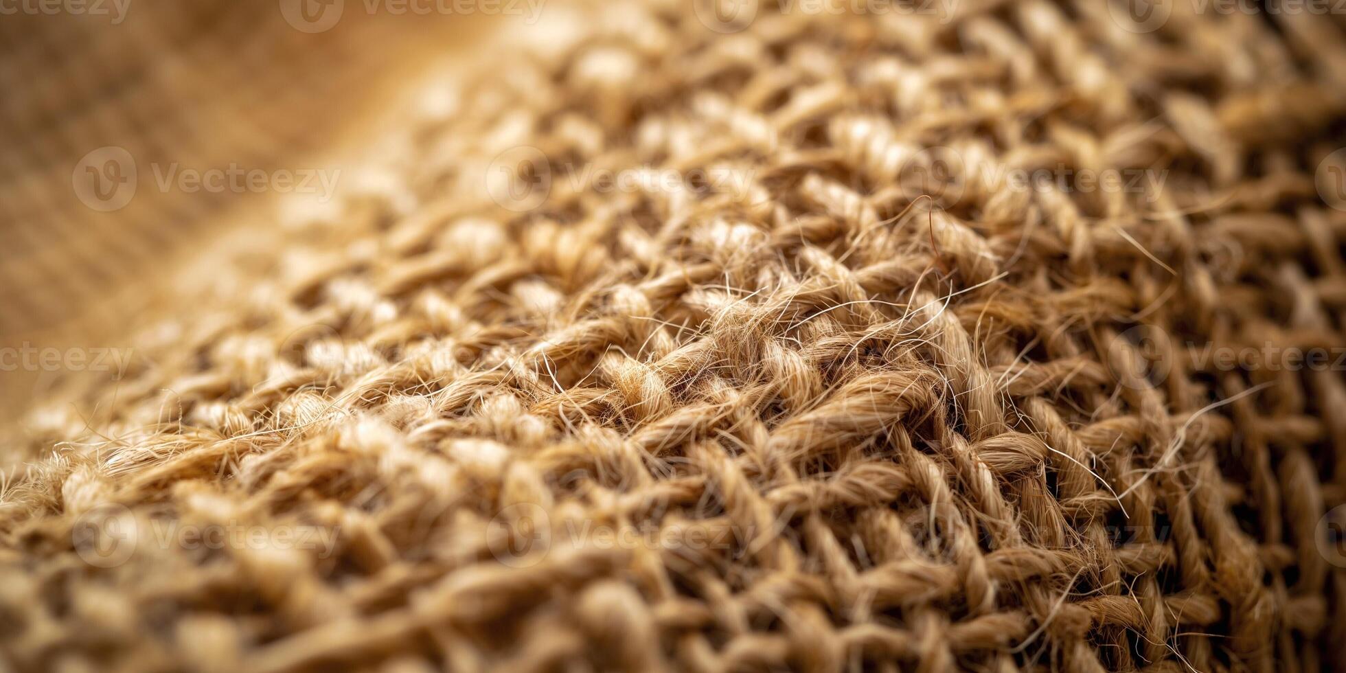 Close-up of natural burlap fabric showcasing its textured weave, highlighting earthy tones and organic fibers. photo