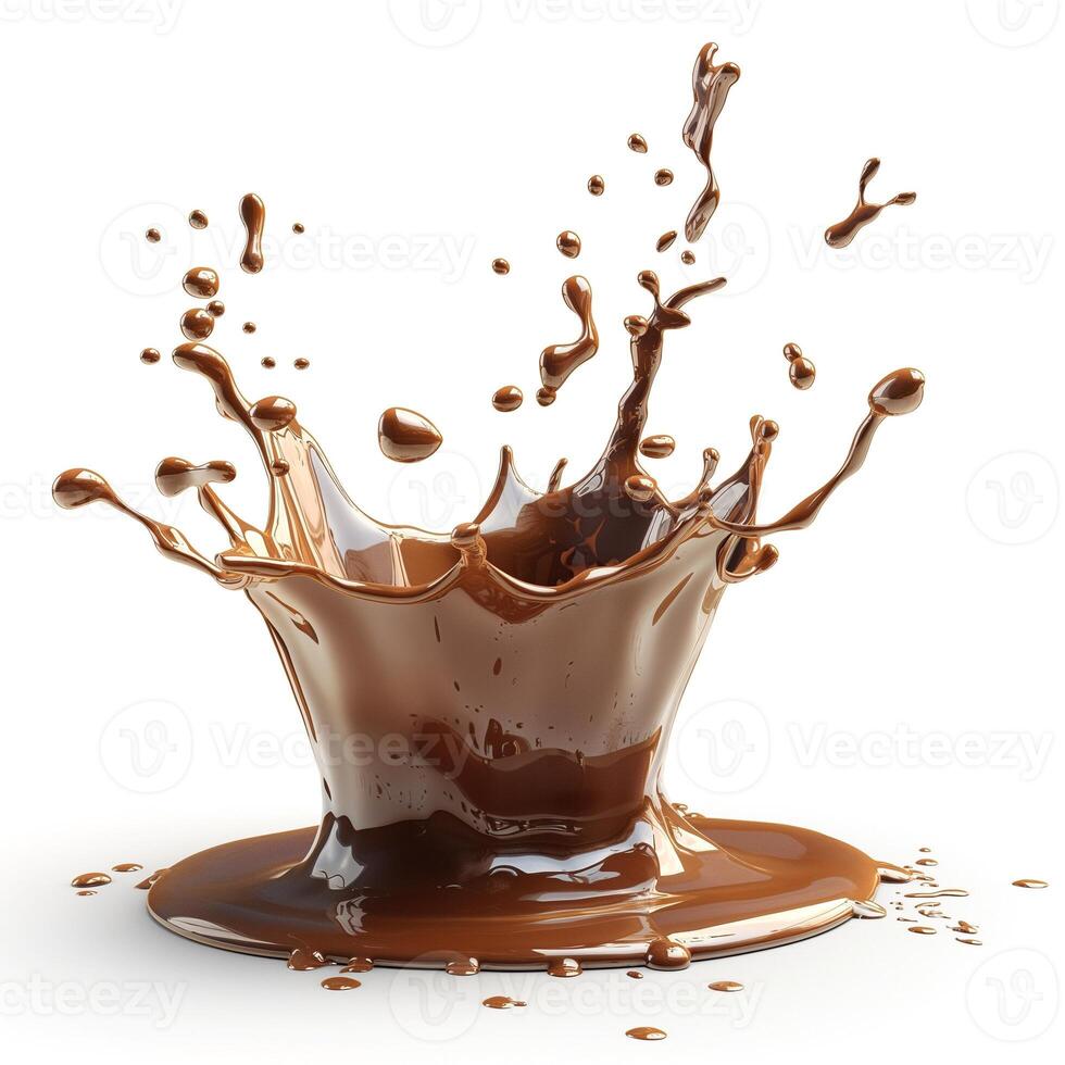 This dynamic splash of rich chocolate creates an enticing visual, showcasing the fluid motion and glossy texture. photo