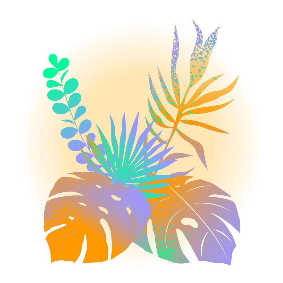 Tropical leaf composition. Botanical pattern with grainy gradient. vector