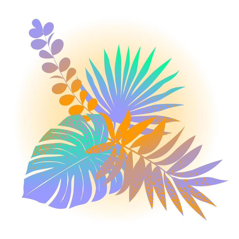 Tropical leaf composition. Botanical pattern with grainy gradient. Ideal for decorating invitations, backgrounds, textiles, packaging. vector