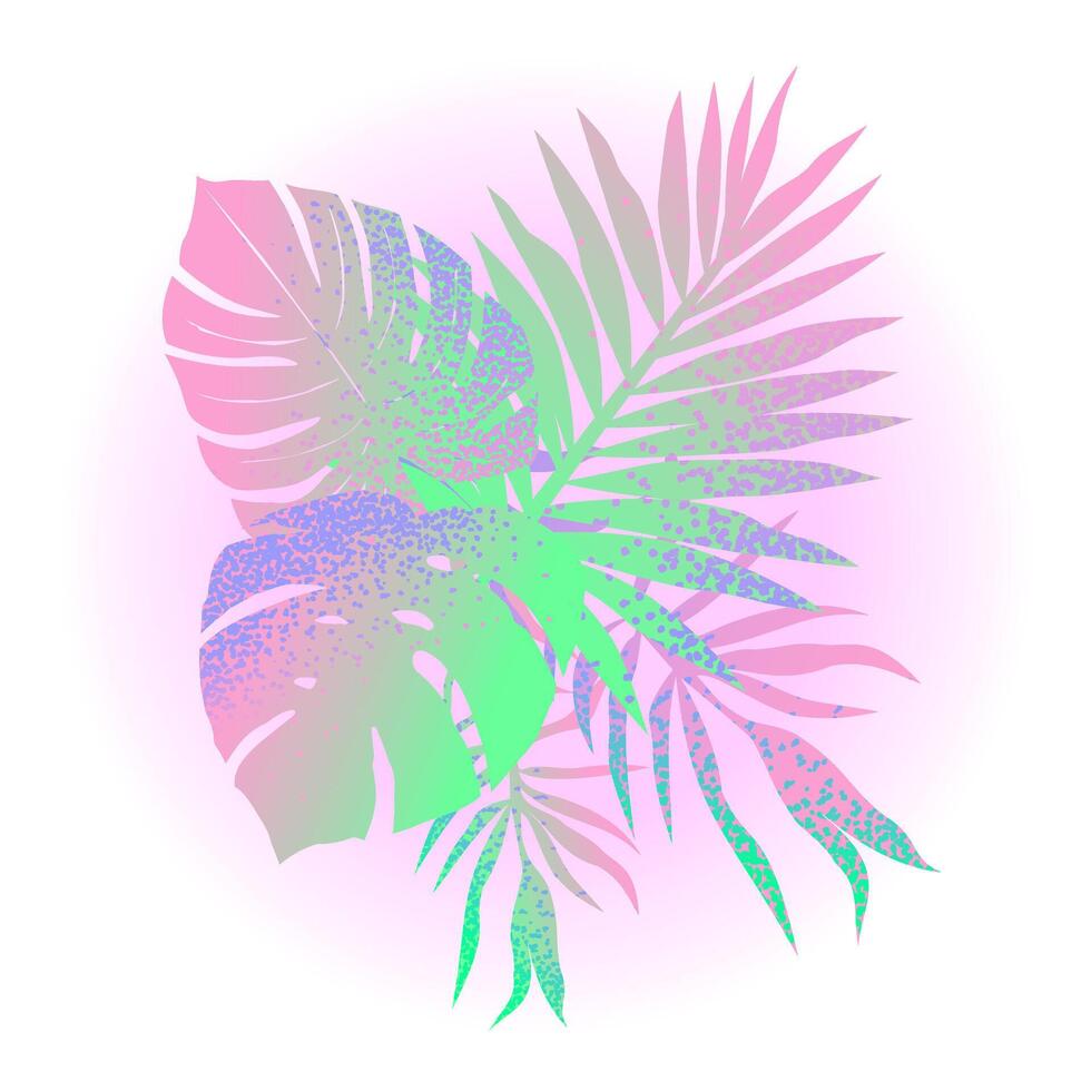 A pattern of abstract tropical leaves. Colorful grainy gradient. Botanical illustration. vector