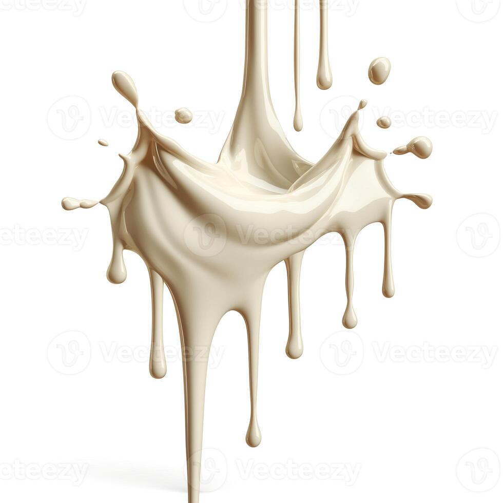A dynamic splash of creamy liquid against a white background, showcasing a fluid, artistic motion. photo
