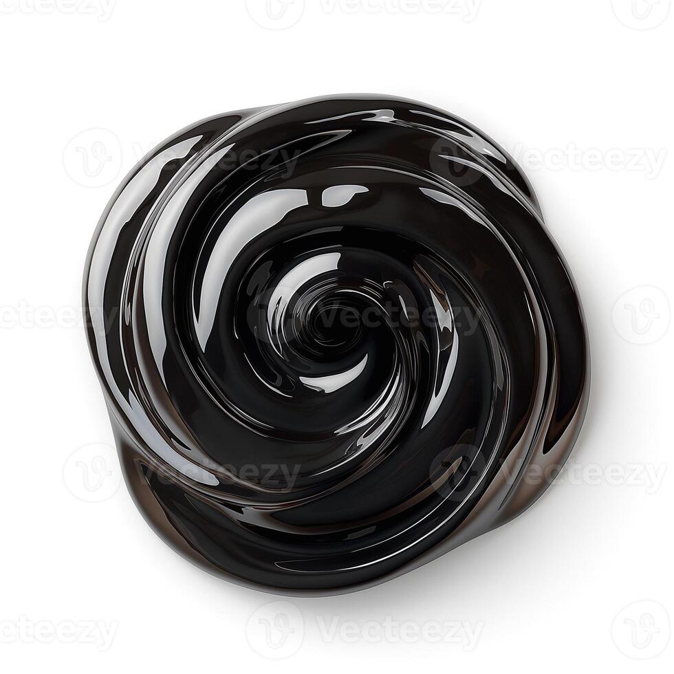 A swirling black viscous substance resembling gel, highlighting its glossy texture and fluidity. photo