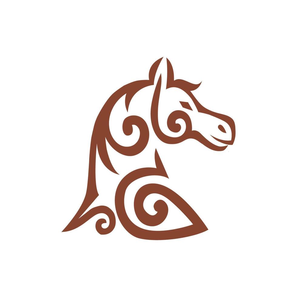 Stylized horse logo with abstract traditional kyrgyz ornaments and elegant lines. Decorative emblem in format. Perfect for branding, tattoos, and design projects. vector