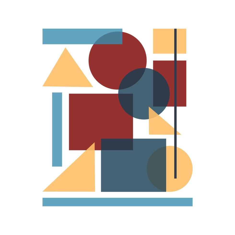 Abstract geometric artwork in Bauhaus style. Bold shapes and overlapping colors create a dynamic and balanced composition. Perfect for modern design projects. vector
