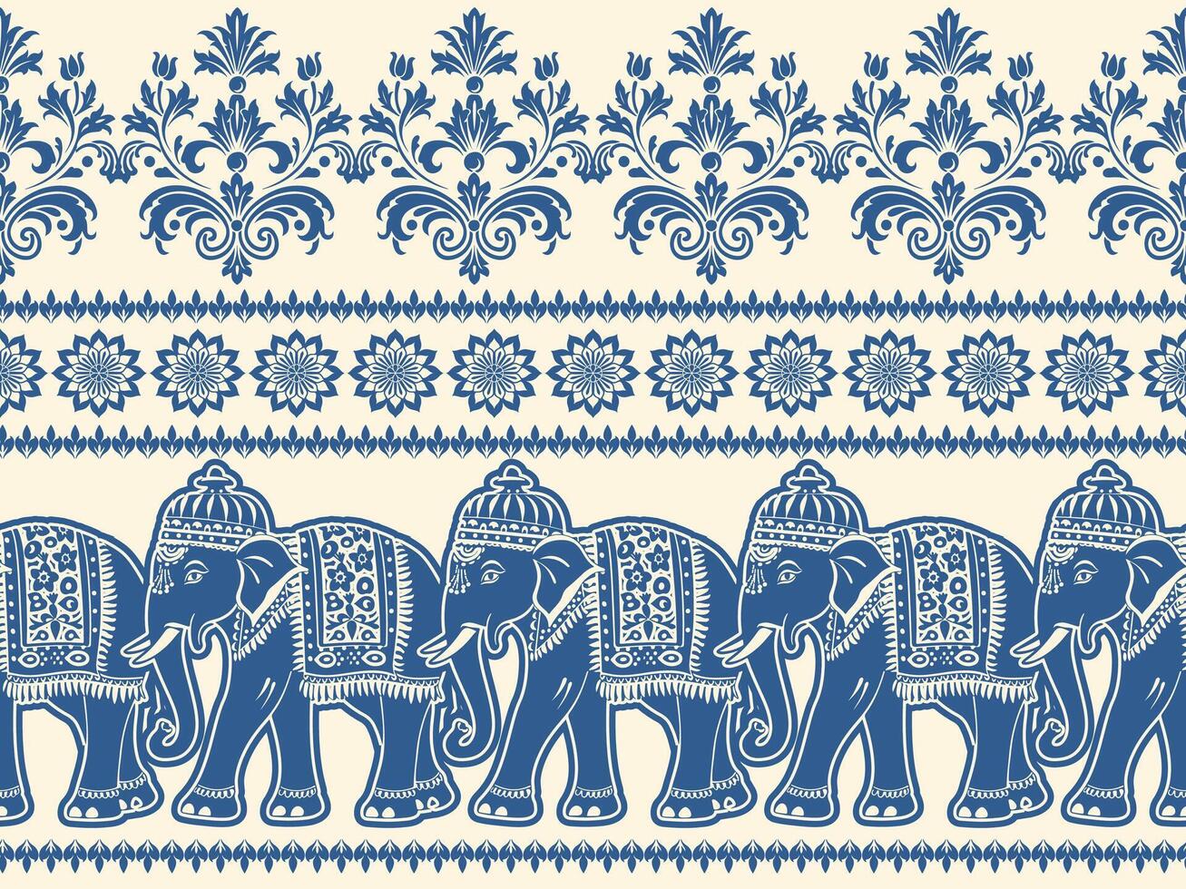 seamless pattern with indian elephants vector