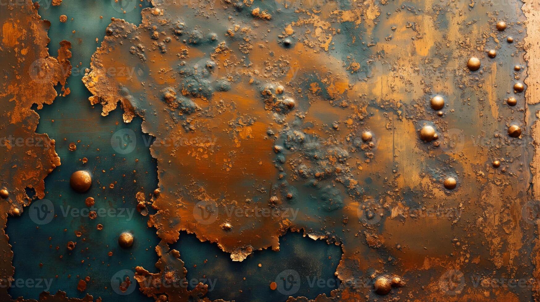 Abstract texture featuring a blend of turquoise and rust-like colors, evoking a sense of age and erosion. photo
