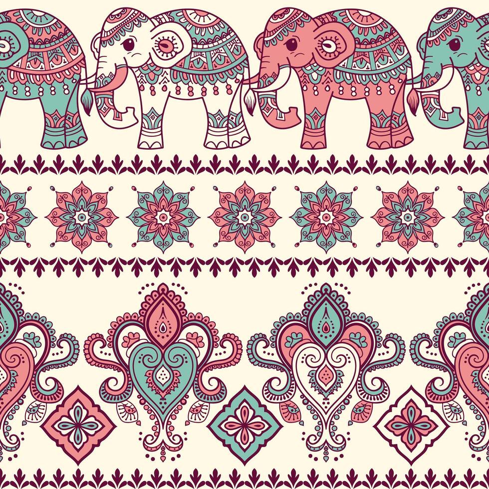 seamless pattern with elephants in indian style vector
