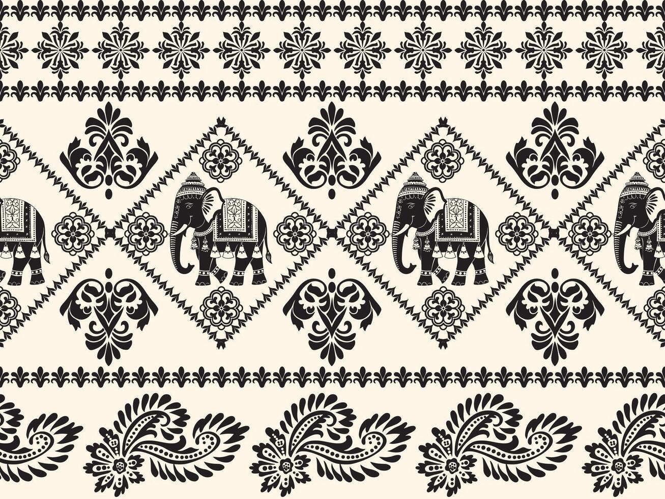 an ornate pattern with elephants and paisley vector