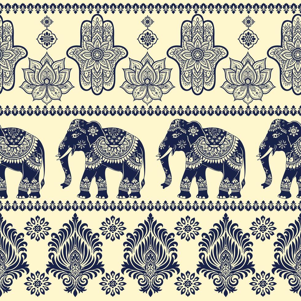 seamless pattern with elephants and hamsa vector