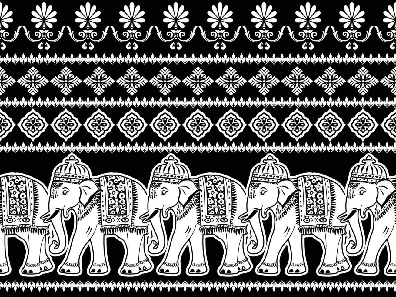a black and white elephant pattern with ornate designs vector