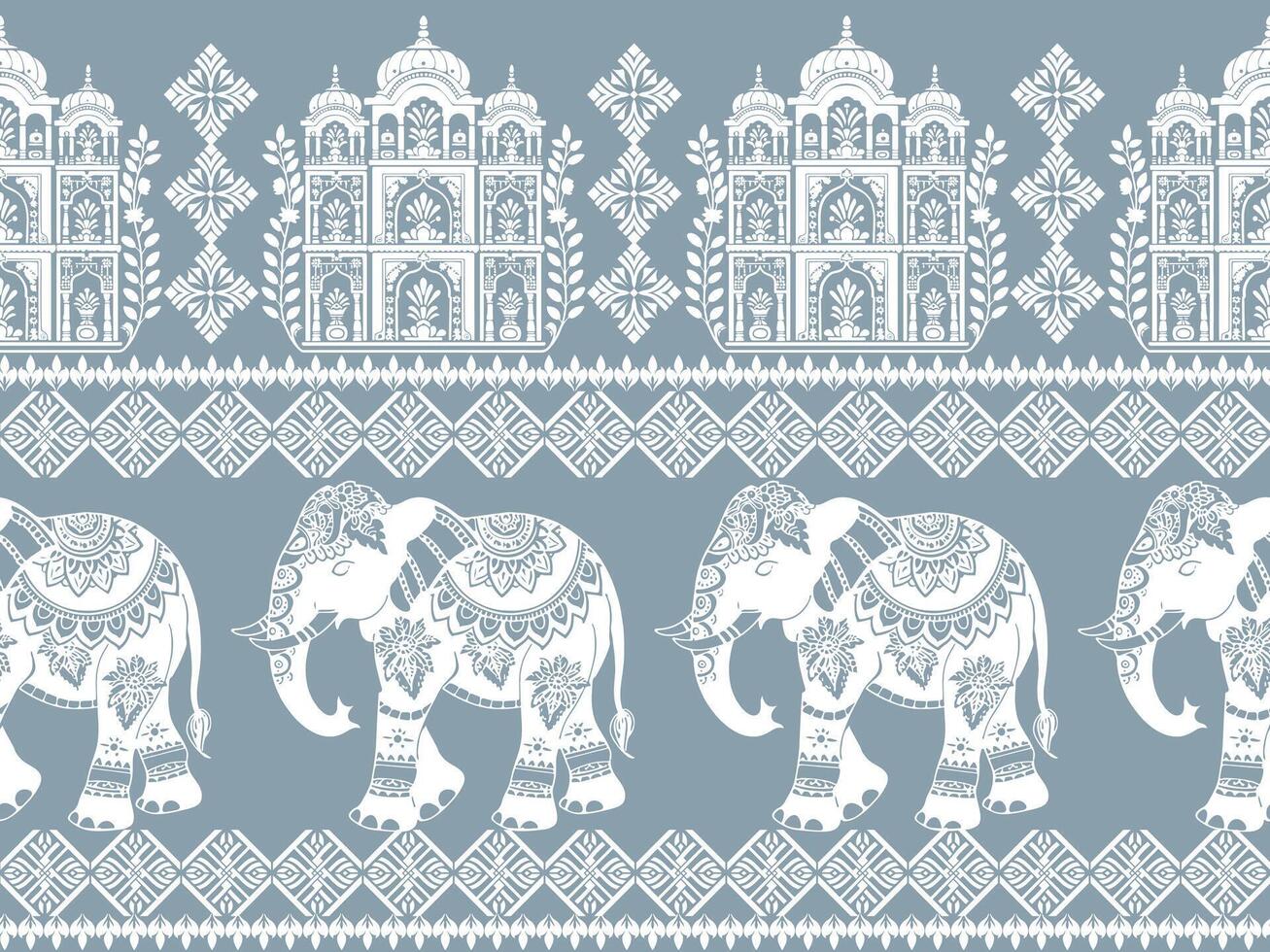 elephant pattern with indian architecture vector
