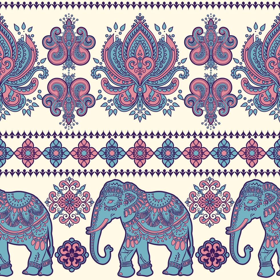 a pattern with elephants and paisley vector
