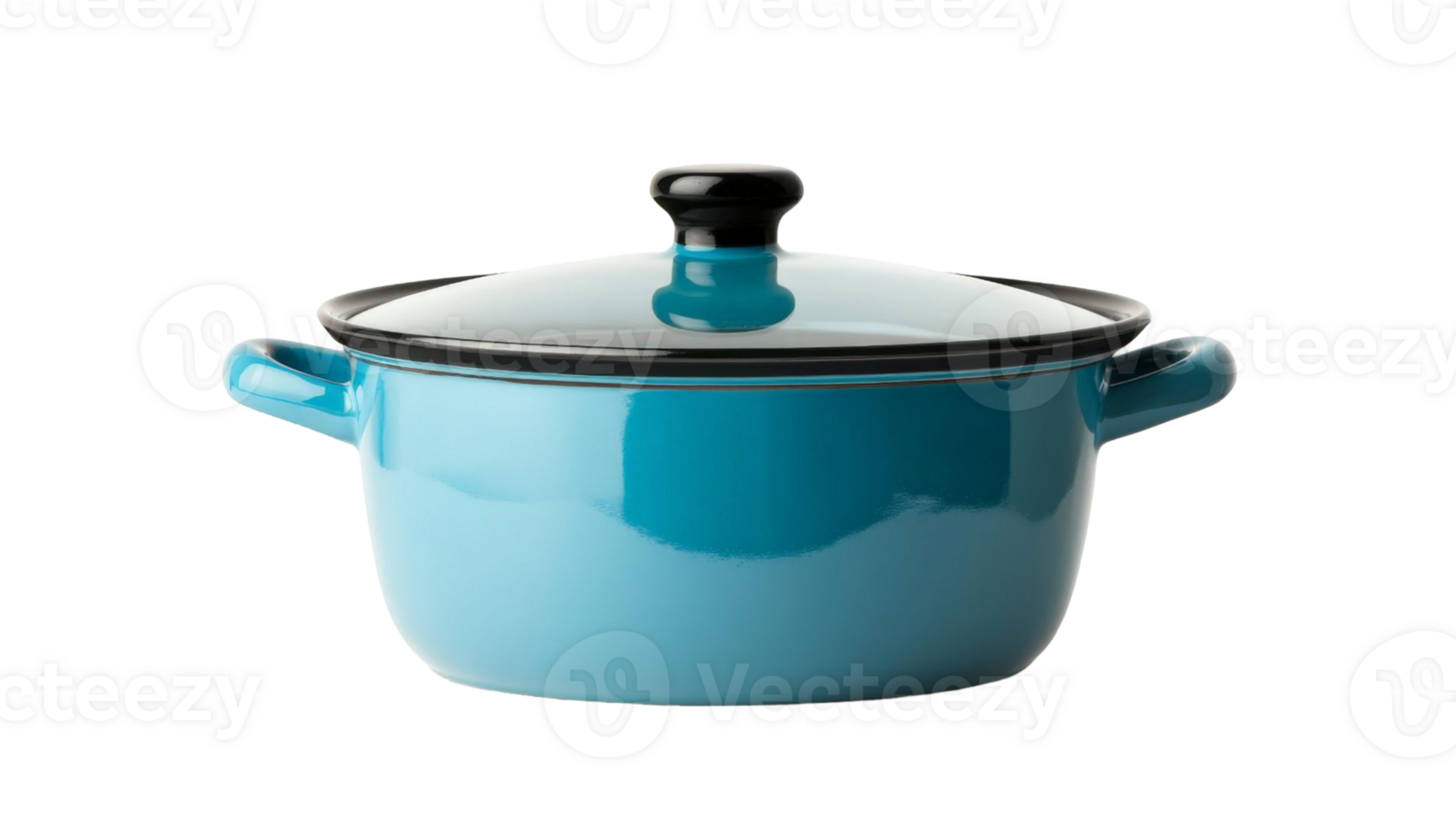 Close Up Of A Shiny Blue Cooking Pot With A Glass Lid And Two Handles On Isolated Background png