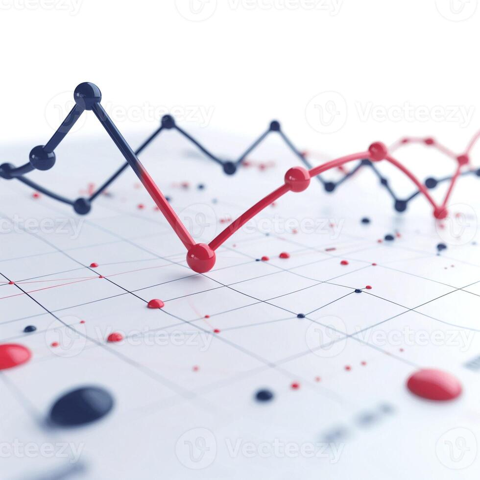 Dynamic financial graph showcasing fluctuating trends in red and black against a clean white background. photo