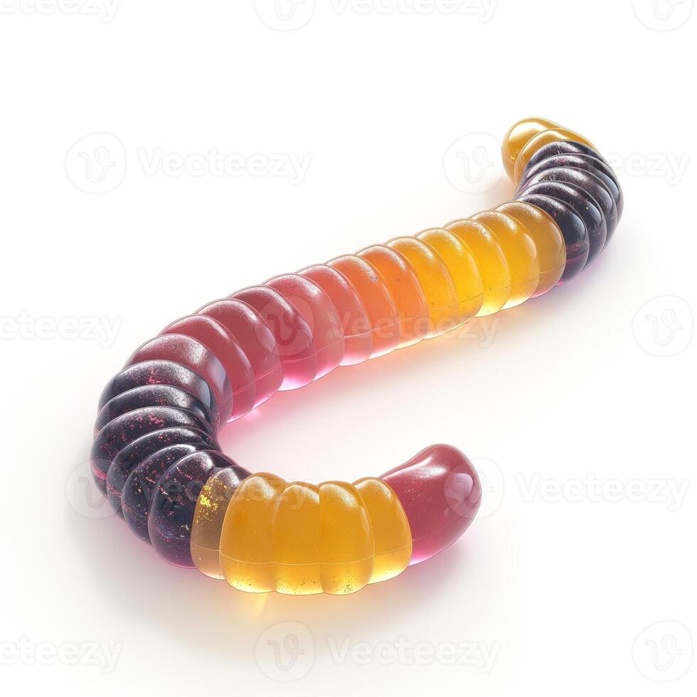 Colorful gummy worm in vibrant shades, showcasing transparency and a playful design. photo