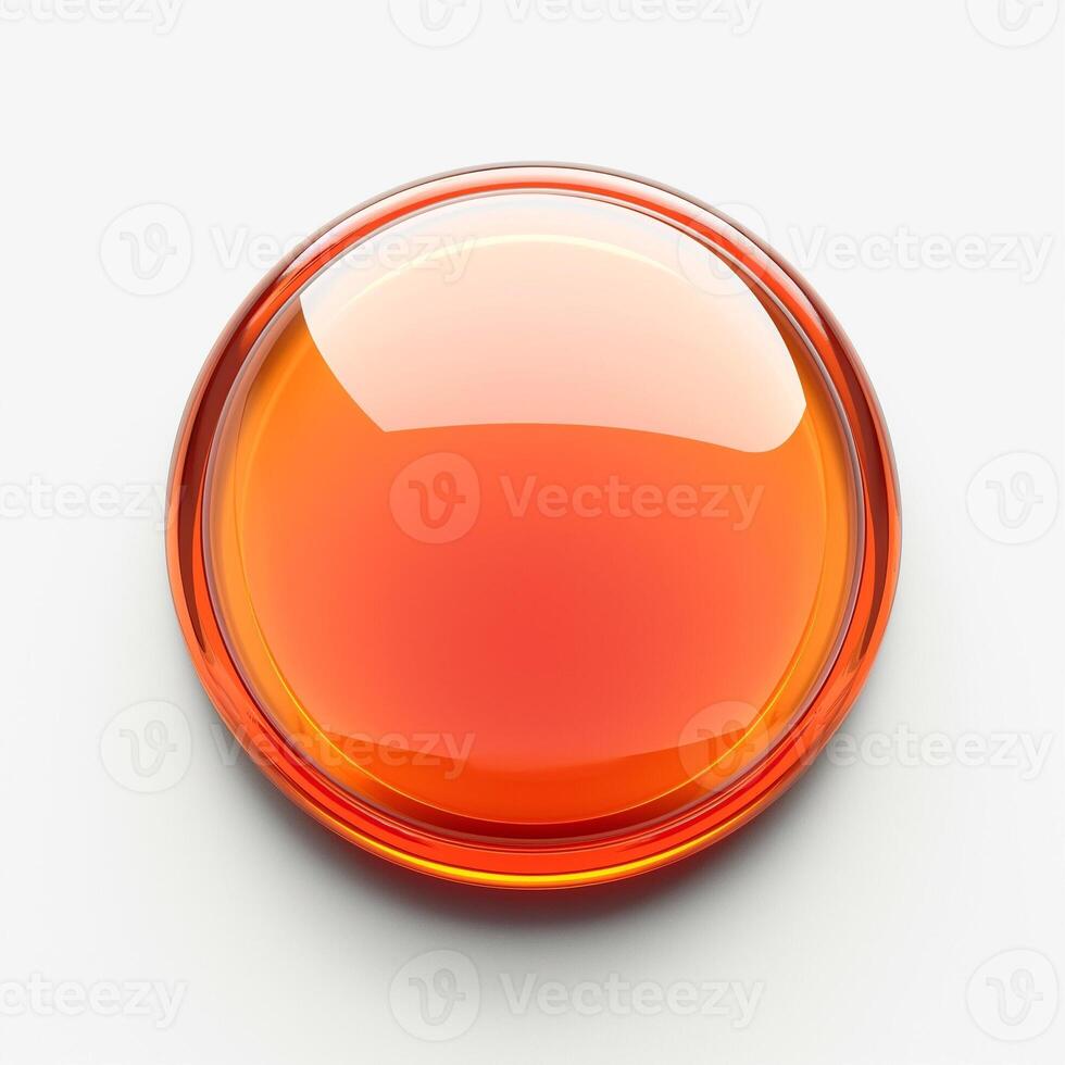 A glossy orange liquid droplet on a light background, exuding a vibrant and captivating appearance. photo
