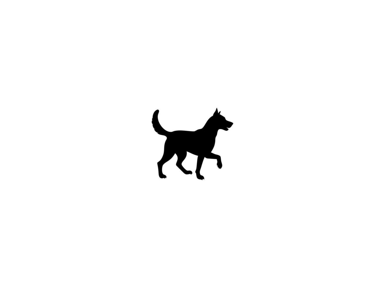 A clean, black silhouette of a dog in profile view, appearing to be in motion. Simple Silhouette of a Dog in Motion. vector