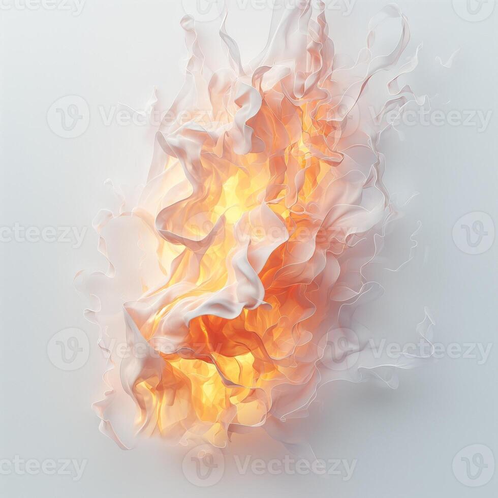 A mesmerizing abstract composition of swirling white fabric-like forms illuminated by a warm orange glow. photo