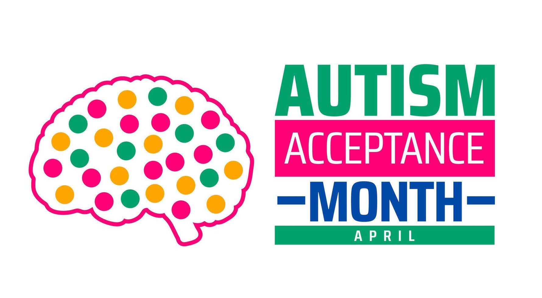 Autism Acceptance Month background banner or poster design template with brain icon vector