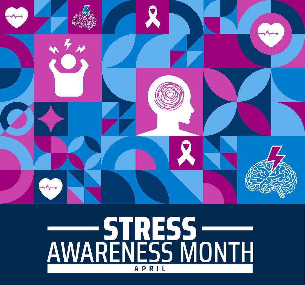 Stress Awareness Month geometric shape pattern background banner or poster design template. observed every year in April. Holiday concept. Use to any Template, card, poster, placard, template. vector