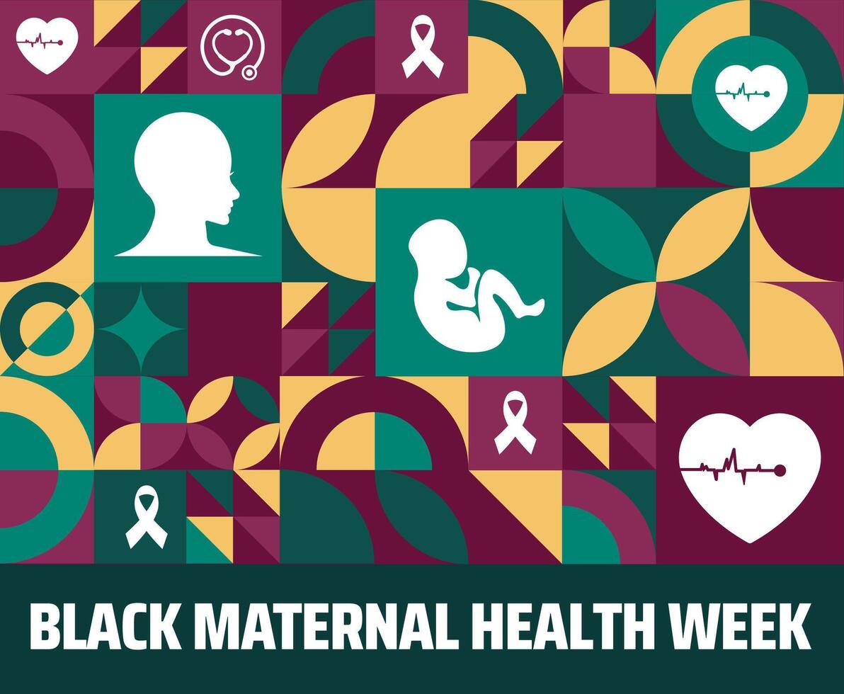 Black Maternal Health Week geometric shape pattern background banner or poster design template. observed every year in April. Holiday concept. Use to any Template, card, poster, placard, template. vector