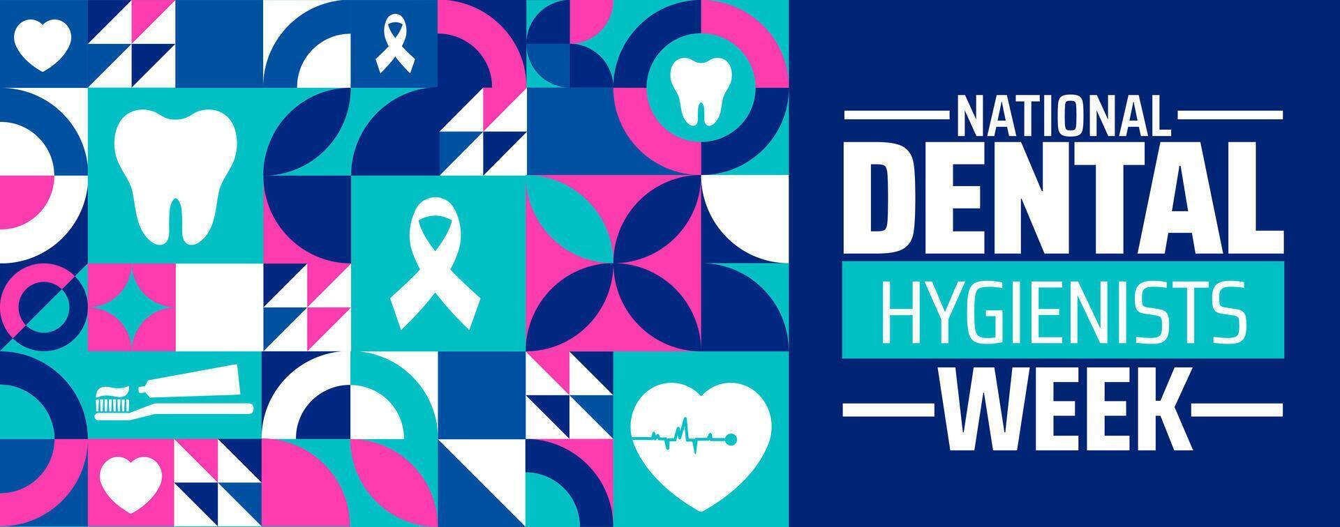 National Dental Hygienists Week geometric shape pattern background banner or poster design template. observed every year in April. Holiday concept. Use to any Template, card, poster, placard. vector