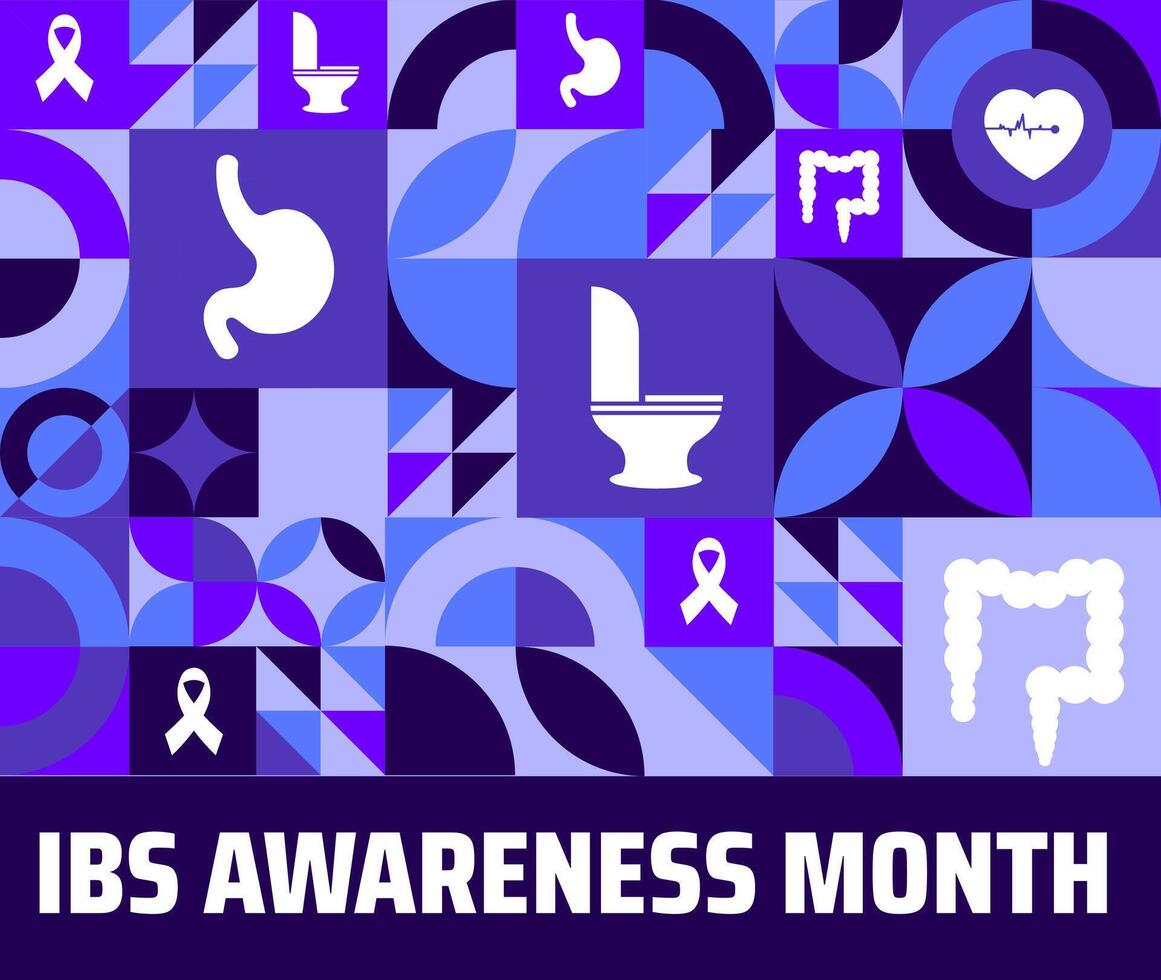 Irritable Bowel Syndrome IBS Awareness Month geometric shape pattern background banner with blue color vector