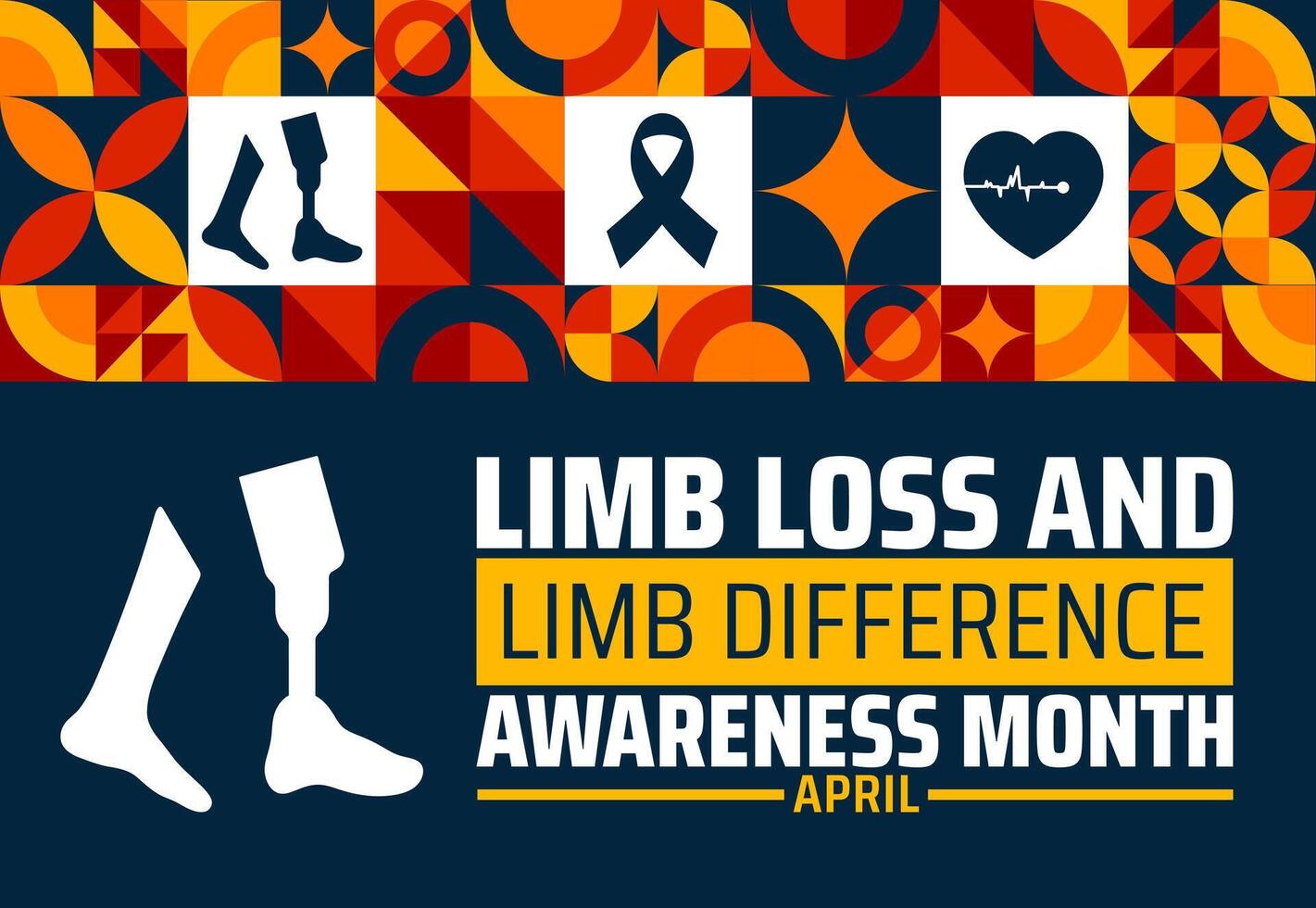 Limb Loss and Limb Difference Awareness Month geometric, shape, pattern, background banner or poster design template. observed every year in April. Holiday concept. Use to any Template, card, poster vector