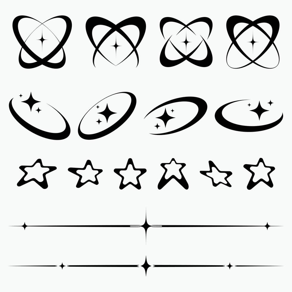 Aesthetic Y2K Elements with Sparkles Stars and Abstract Shapes for Retro Futuristic and Trendy Digital Designs vector