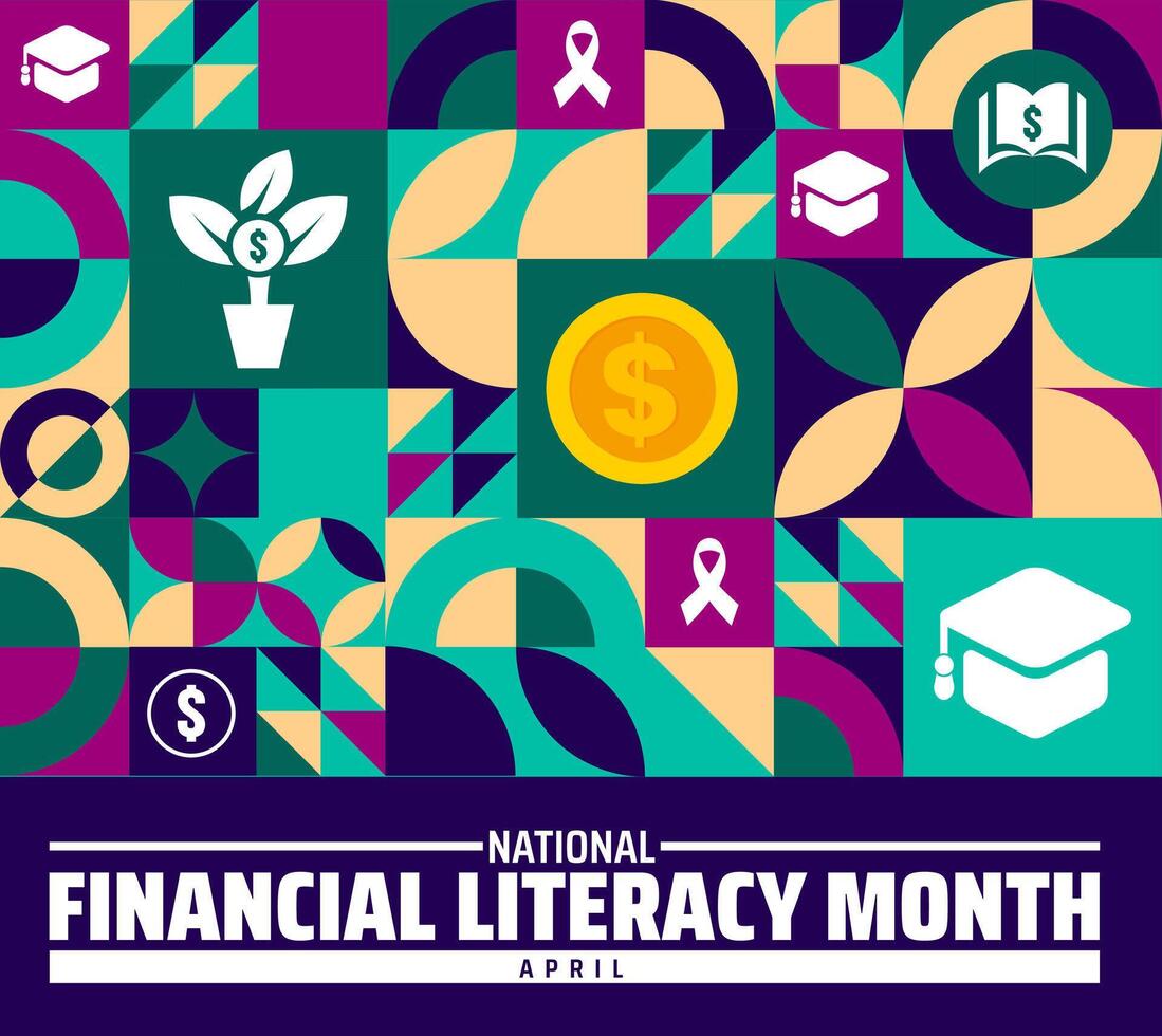 National Financial Literacy Month geometric shape pattern background banner or poster design template. observed every year in April. Holiday concept. Use to any Template, card, poster, placard. vector