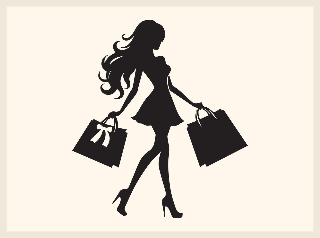 Happy Shopper Walking with Bags Silhouette vector