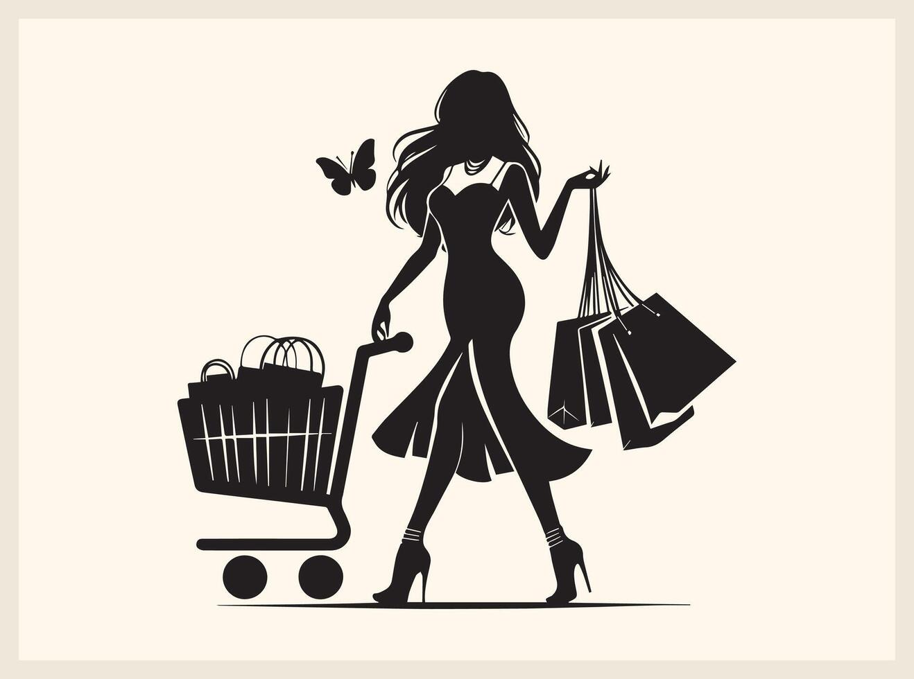 Young Girl Enjoying a Shopping Day Silhouette vector
