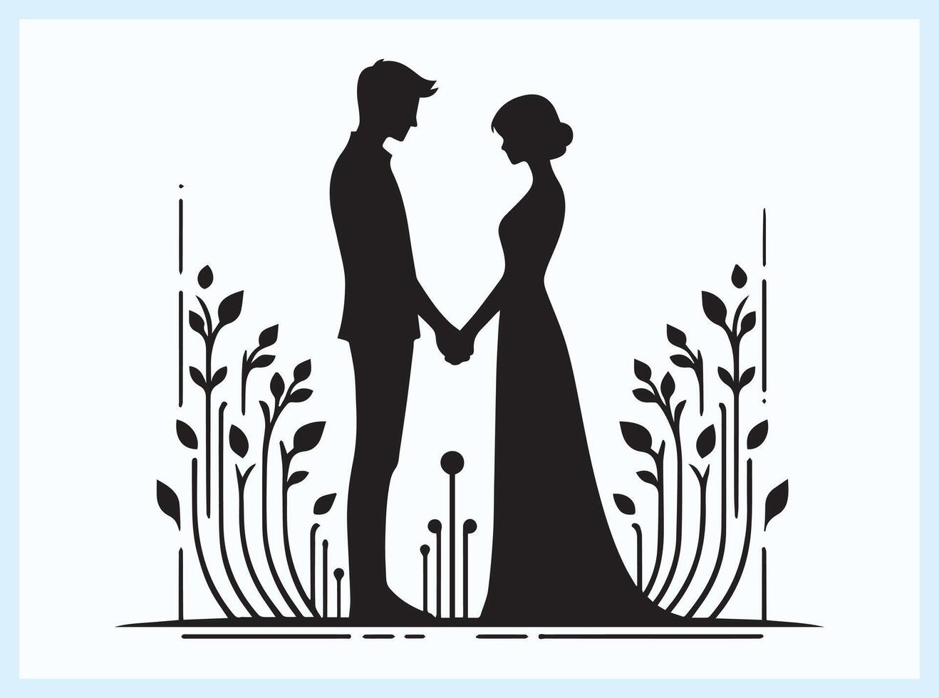 Elegant Silhouette of Couple Holding Hands for Wedding and Engagement Themes vector